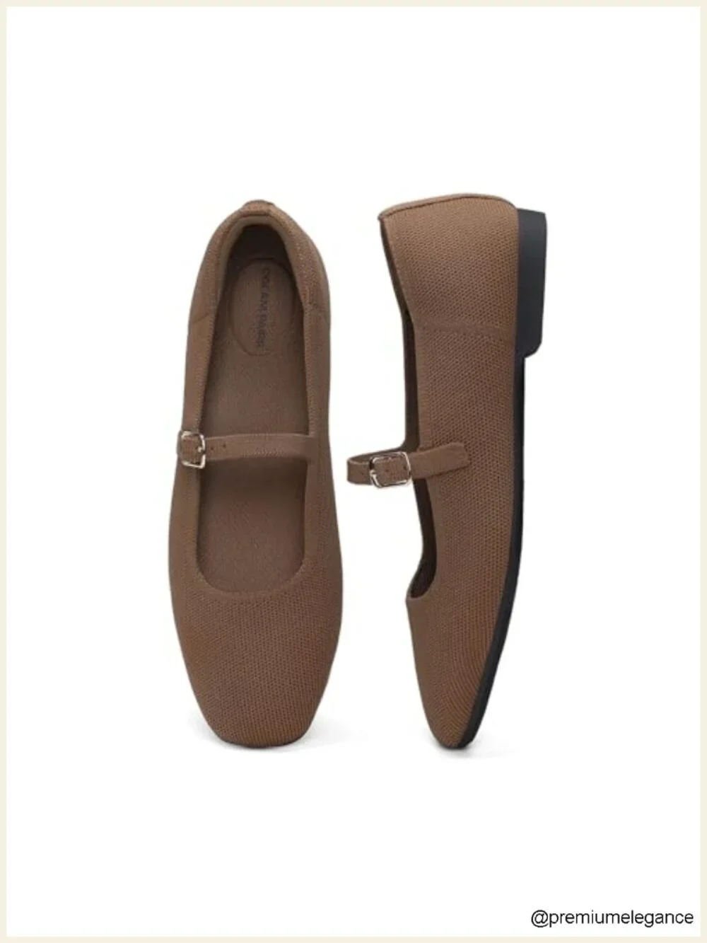 Women's Knit Square Toe Ballet Flats with Adjustable Buckle, Arch Support,